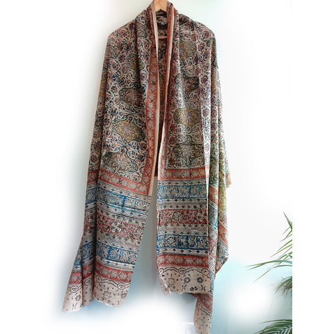 Kalamkari Hand Block Printed Pure Cotton Dupatta