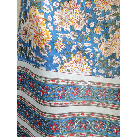 Baagru Hand Block Lotus Floral Printed Cotton Mulmul Blue Color Dupatta 115X225 Cm