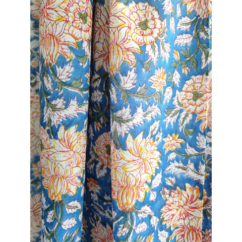 Baagru Hand Block Lotus Floral Printed Cotton Mulmul Blue Color Dupatta 115X225 Cm