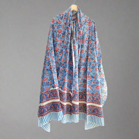 Baagru Hand Block Printed Cotton Mulmul Dark Blue Dupatta 115X225 Cm