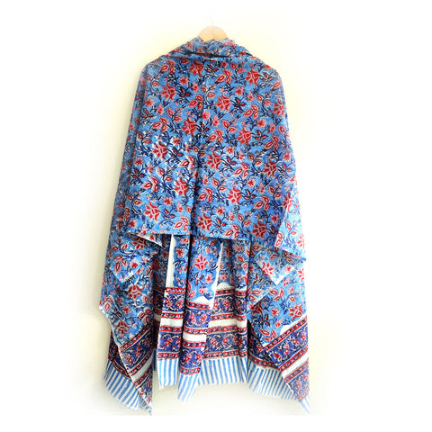 Baagru Hand Block Printed Cotton Mulmul Dark Blue Dupatta 115X225 Cm