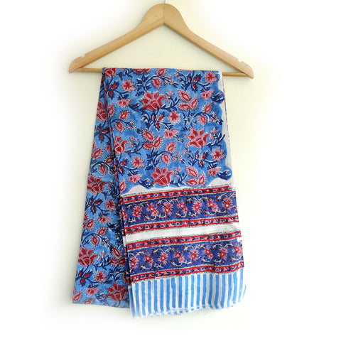 Baagru Hand Block Printed Cotton Mulmul Dark Blue Dupatta 115X225 Cm