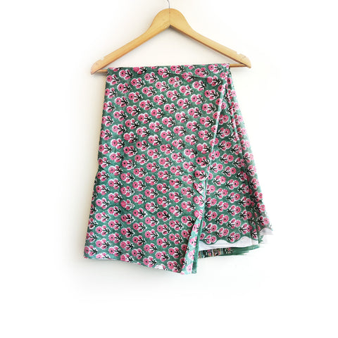 Baagru Hand Block Printed Cotton Mulmul Green Dupatta 115X225 Cm