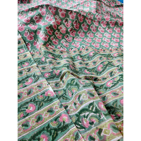 Baagru Hand Block Printed Cotton Mulmul Green Dupatta 115X225 Cm