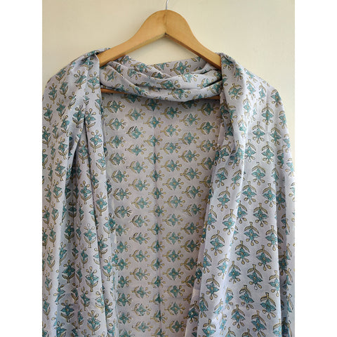 Baagru Hand Block Printed Cotton Mulmul Dupatta 115X225 Cm