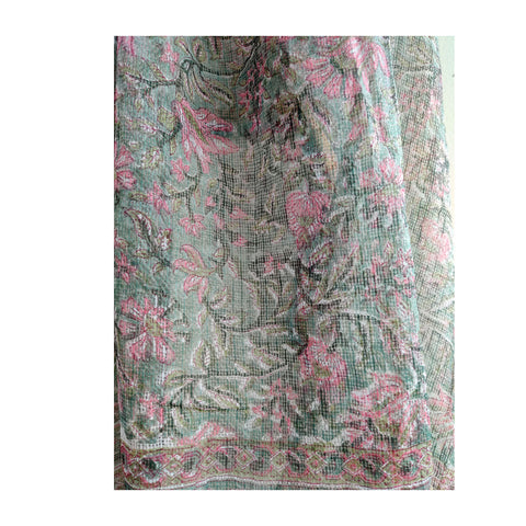 Kota Doria Cotton Silk Floral Hand Block Printed Duptta