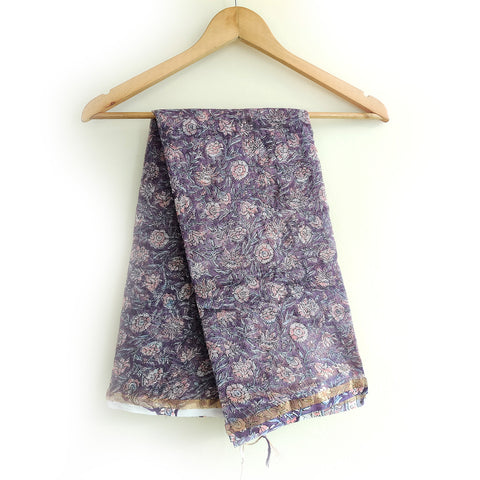 India Scarves Bagru Hand Block Floral Kota Doria Cotton Silk Purple Color Floral Dupatta