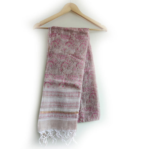 India Scarves Bagru Hand Block Floral Kota Doria Cotton Silk Teal Soft Pink Color Floral Dupatta