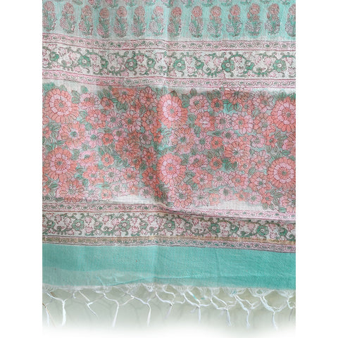 India Scarves Bagru Hand Block Floral Kota Doria Cotton Silk Multi Color Floral Dupatta