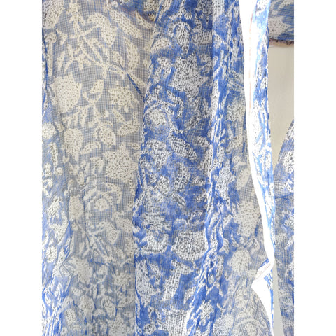 India Scarves Bagru Hand Block Floral Kota Doria Cotton Silk Blue Color Floral Dupatta