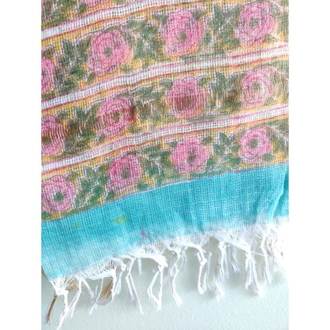 India Scarves Bagru Hand Block Floral Kota Doria Cotton Silk Multi Color Floral Dupatta