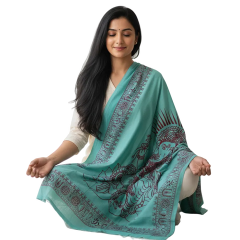 Turquoise Ganesh Print Rayon Sarong