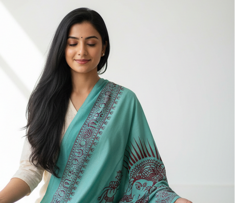 Turquoise Ganesh Print Rayon Sarong