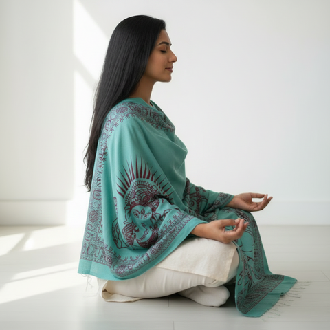 Turquoise Ganesh Print Rayon Sarong