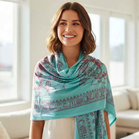 Turquoise Ganesh Print Rayon Sarong