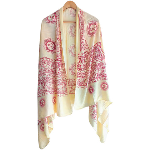 Ivory Om Sun Mandala print rayon sarong - draped worn view
