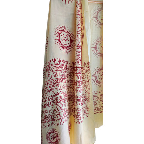 Ivory Om Sun Mandala print rayon sarong - full flat view