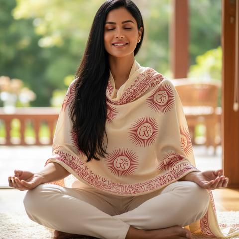 Ivory Om Sun Mandala Print Rayon Sarong