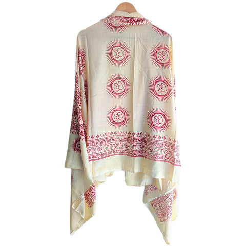 Ivory Om Sun Mandala print rayon sarong - draped worn view