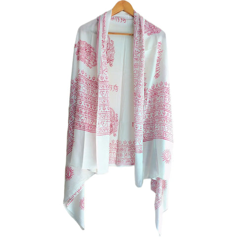 White Ganesh print rayon sarong - border and print close-up