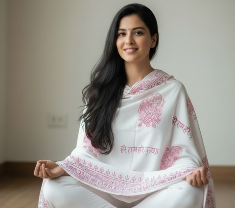 White Ganesh Print Rayon Sarong
