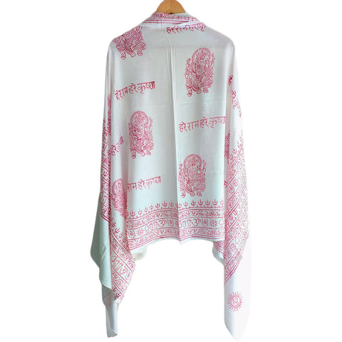 White Ganesh print rayon sarong - draped worn view