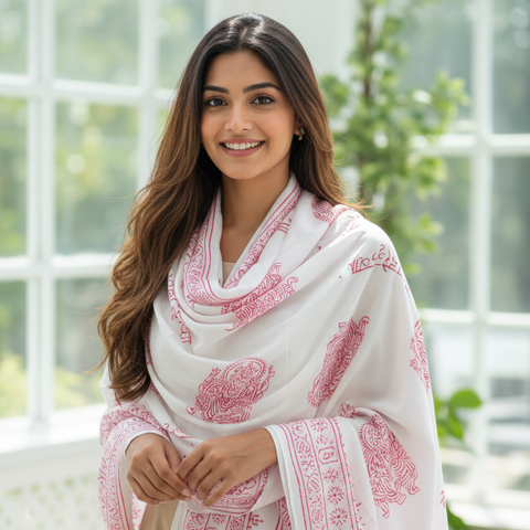 White Ganesh Print Rayon Sarong