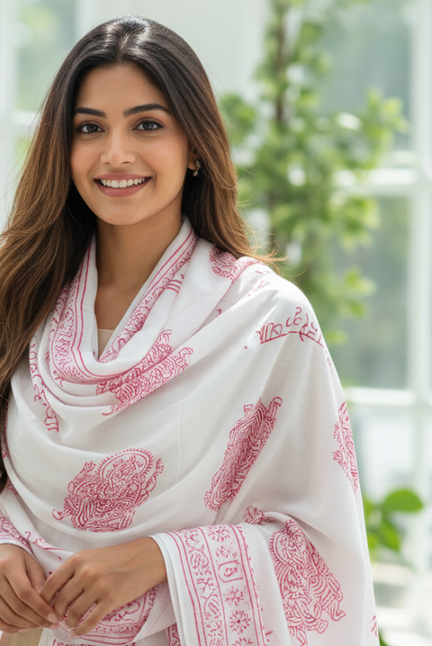 White Ganesh Print Rayon Sarong