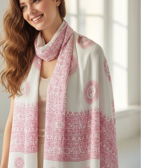 White Om Sun Mandala Print Rayon Sarong