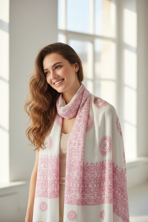 White Om Sun Mandala Print Rayon Sarong