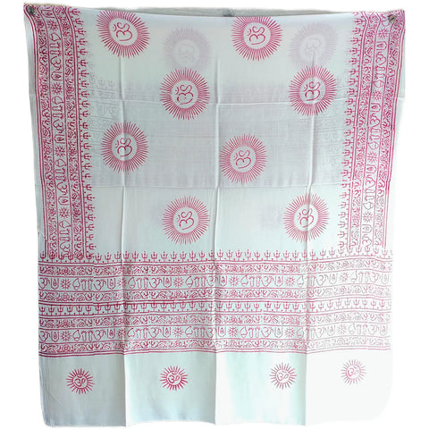 White Om Sun Mandala print rayon sarong - draped worn view