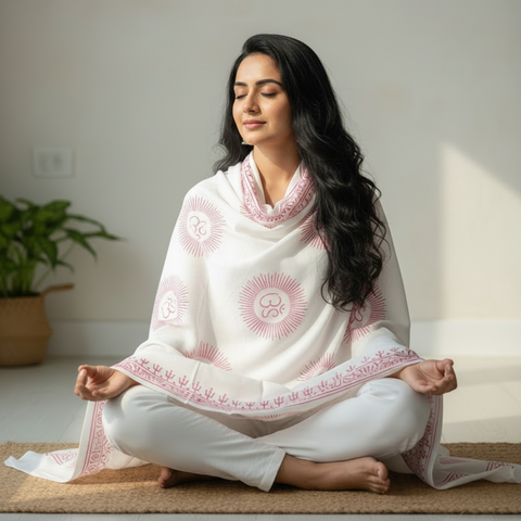 White Om Sun Mandala Print Rayon Sarong