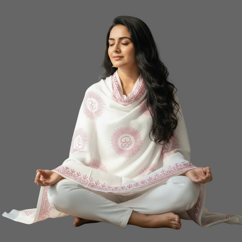 White Om Sun Mandala Print Rayon Sarong