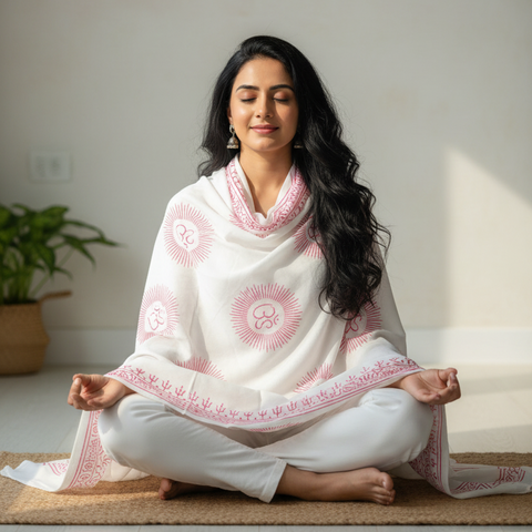 White Om Sun Mandala Print Rayon Sarong