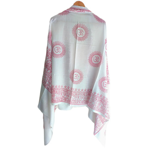 White Om Sun Mandala print rayon sarong - draped worn view