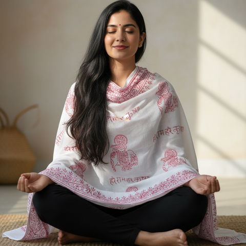 Ice Blue Hanuman Print Rayon Sarong