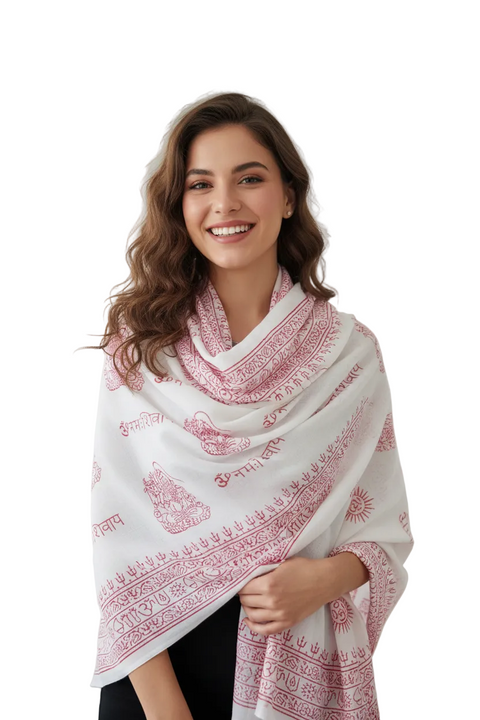White Shiva Print Rayon Sarong