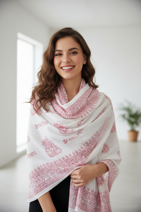 White Shiva Print Rayon Sarong
