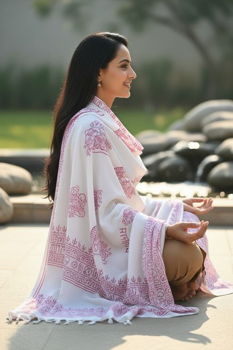 White Shiva Print Rayon Sarong