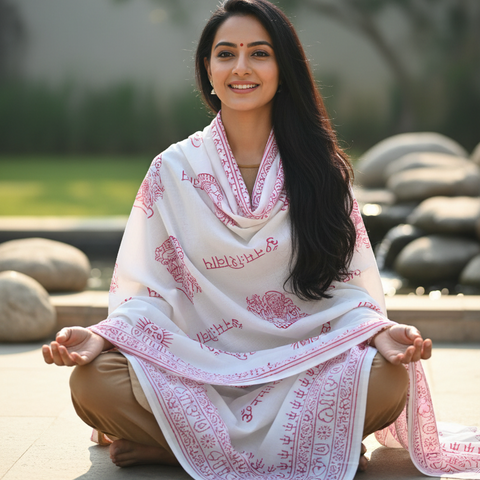 White Shiva Print Rayon Sarong