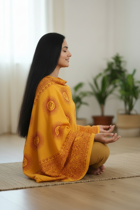 Mustard Yellow Om Sun Mandala Print Rayon Sarong