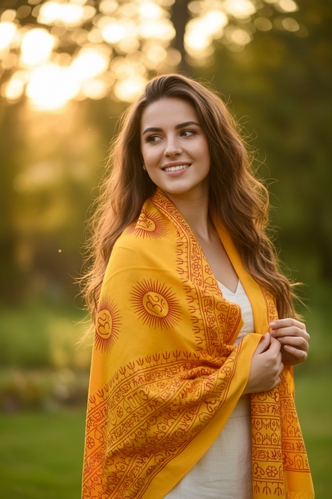 Mustard Yellow Om Sun Mandala Print Rayon Sarong