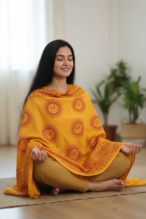 Mustard Yellow Om Sun Mandala Print Rayon Sarong