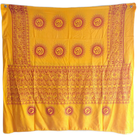 Mustard Yellow Om Sun Mandala print rayon sarong - full flat view