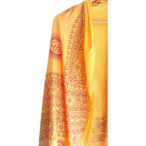 Mustard Yellow Om Sun Mandala print rayon sarong - border and print close-up