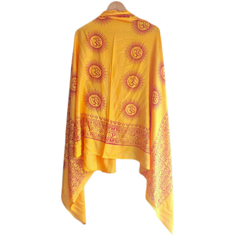 Mustard Yellow Om Sun Mandala print rayon sarong - full flat view