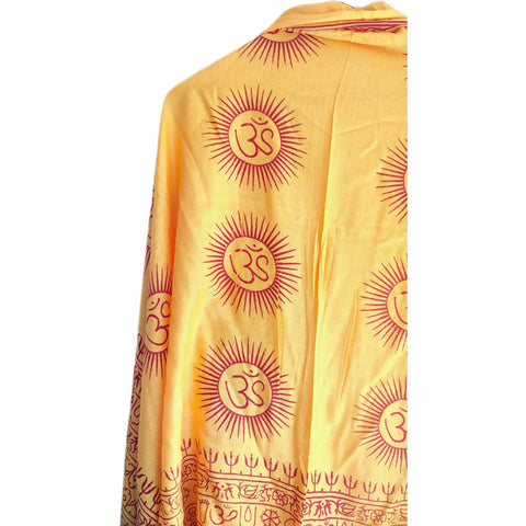 Mustard Yellow Om Sun Mandala print rayon sarong - draped worn view
