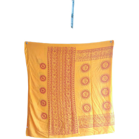 Mustard Yellow Om Sun Mandala print rayon sarong - border and print close-up