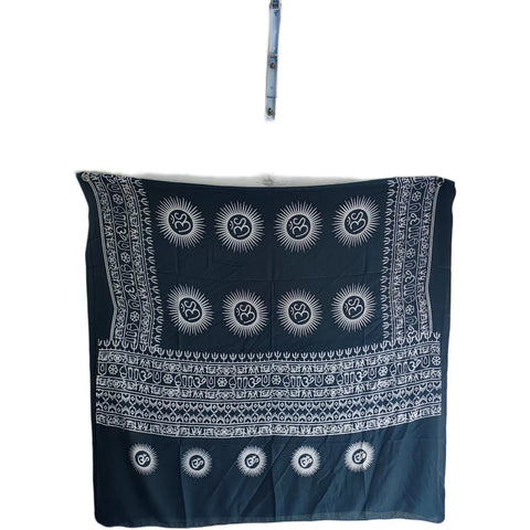 Navy Blue Om Sun Mandala print rayon sarong - full flat view