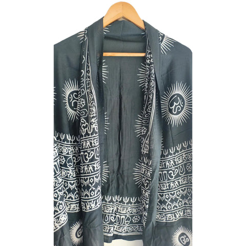 Navy Blue Om Sun Mandala print rayon sarong - border and print close-up